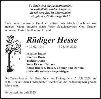 Traueranzeige von Rüdiger Hesse  von Magdeburger Volksstimme