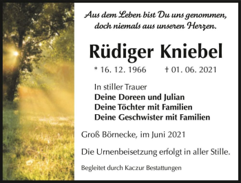 Traueranzeige von Rüdiger Kniebel  von Magdeburger Volksstimme