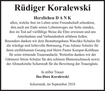 Traueranzeige von Rüdiger Koralewski  von Magdeburger Volksstimme