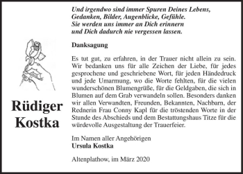 Traueranzeige von Rüdiger Kostka  von Magdeburger Volksstimme