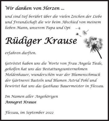 Traueranzeige von Rüdiger Krause  von Magdeburger Volksstimme
