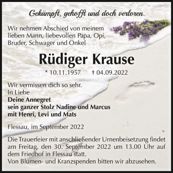 Traueranzeige von Rüdiger Krause  von Magdeburger Volksstimme