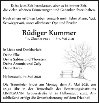 Traueranzeige von Rüdiger Kummer  von Magdeburger Volksstimme