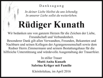 Traueranzeige von Rüdiger Kunath  von Magdeburger Volksstimme