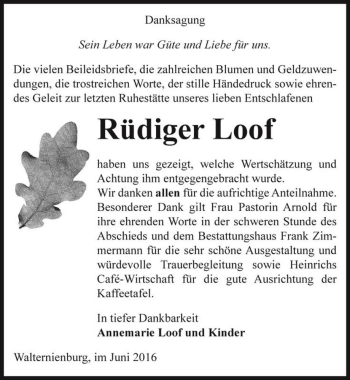 Traueranzeige von Rüdiger Loof  von Magdeburger Volksstimme