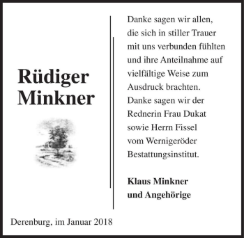 Traueranzeige von Rüdiger Minkner  von Magdeburger Volksstimme