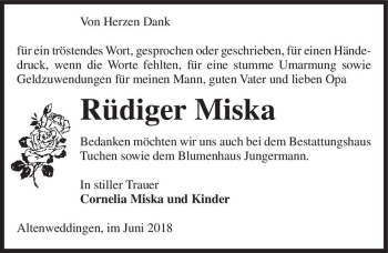 Traueranzeige von Rüdiger Miska  von Magdeburger Volksstimme
