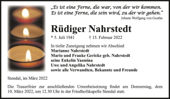 Traueranzeige von Rüdiger Nahrstedt  von Magdeburger Volksstimme