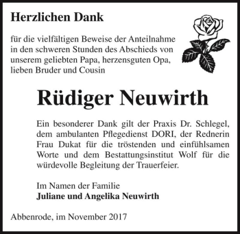 Traueranzeige von Rüdiger Neuwirth  von Magdeburger Volksstimme