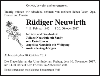 Traueranzeige von Rüdiger Neuwirth  von Magdeburger Volksstimme