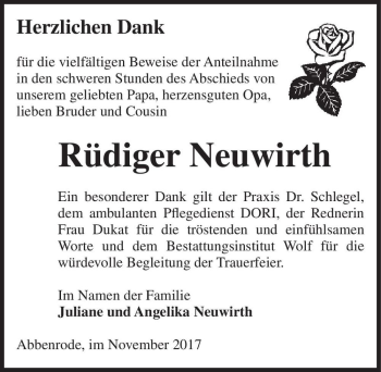 Traueranzeige von Rüdiger Neuwirth  von Magdeburger Volksstimme