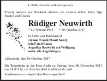 Traueranzeige von Rüdiger Neuwirth  von Magdeburger Volksstimme