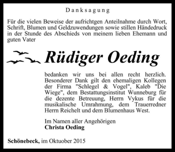 Traueranzeige von Rüdiger Oeding  von Magdeburger Volksstimme