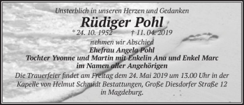 Traueranzeige von Rüdiger Pohl  von Magdeburger Volksstimme