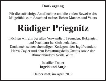 Traueranzeige von Rüdiger Priegnitz  von Magdeburger Volksstimme