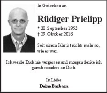 Traueranzeige von Rüdiger Prielipp  von Magdeburger Volksstimme
