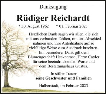 Traueranzeige von Rüdiger Reichardt  von Magdeburger Volksstimme