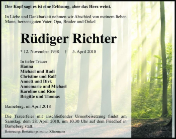 Traueranzeige von Rüdiger Richter  von Magdeburger Volksstimme