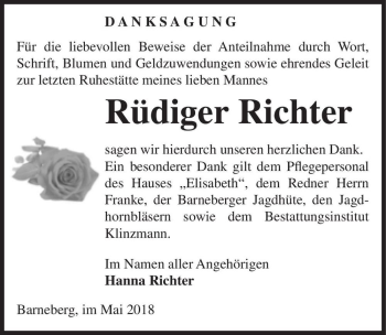 Traueranzeige von Rüdiger Richter  von Magdeburger Volksstimme