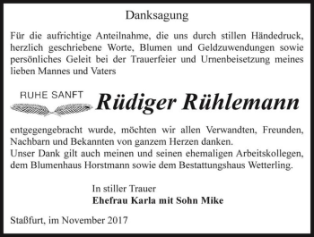 Traueranzeige von Rüdiger Rühlemann  von Magdeburger Volksstimme