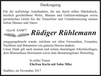 Traueranzeige von Rüdiger Rühlemann  von Magdeburger Volksstimme