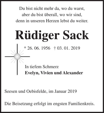 Traueranzeige von Rüdiger Sack  von Magdeburger Volksstimme