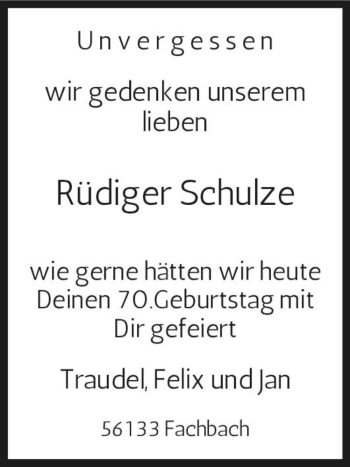 Traueranzeige von Rüdiger Schulze  von Magdeburger Volksstimme