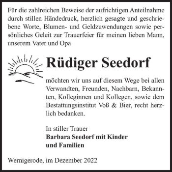 Traueranzeige von Rüdiger Seedorf  von Magdeburger Volksstimme