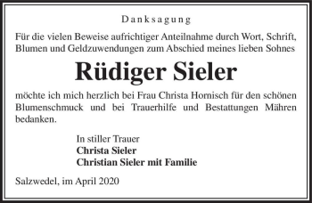 Traueranzeige von Rüdiger Sieler  von Magdeburger Volksstimme