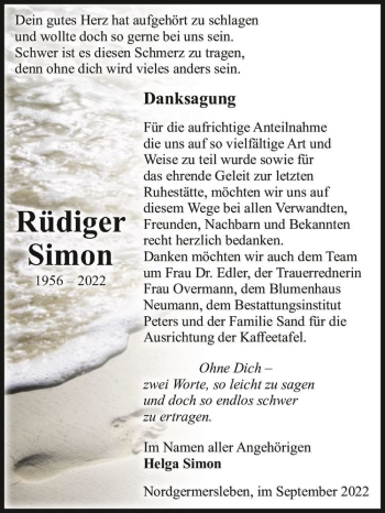 Traueranzeige von Rüdiger Simon  von Magdeburger Volksstimme
