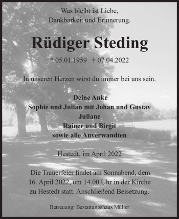 Traueranzeige von Rüdiger Steding  von Magdeburger Volksstimme