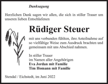 Traueranzeige von Rüdiger Steuer  von Magdeburger Volksstimme