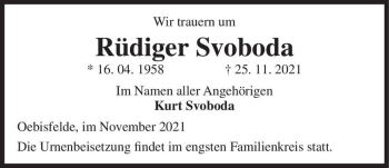 Traueranzeige von Rüdiger Svoboda  von Magdeburger Volksstimme