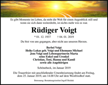 Traueranzeige von Rüdiger Voigt  von Magdeburger Volksstimme