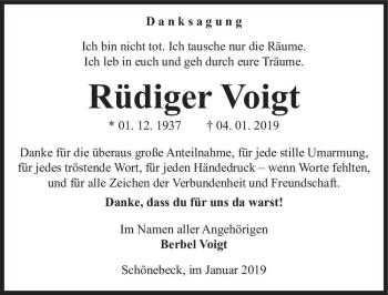Traueranzeige von Rüdiger Voigt  von Magdeburger Volksstimme