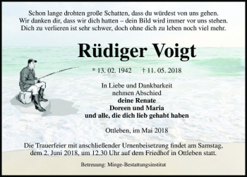 Traueranzeige von Rüdiger Voigt  von Magdeburger Volksstimme
