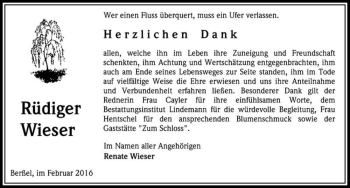 Traueranzeige von Rüdiger Wieser  von Magdeburger Volksstimme