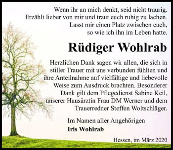 Traueranzeige von Rüdiger Wohlrab  von Magdeburger Volksstimme