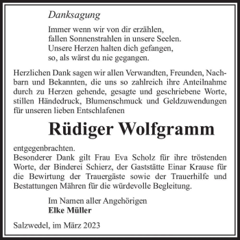 Traueranzeige von Rüdiger Wolfgramm  von Magdeburger Volksstimme