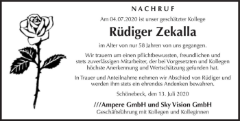 Traueranzeige von Rüdiger Zekalla  von Magdeburger Volksstimme