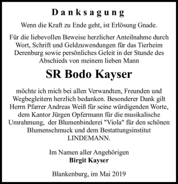 Traueranzeige von SR Bodo Kayser  von Magdeburger Volksstimme