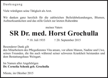 Traueranzeige von SR Dr. med. Horst Grochulla  von Magdeburger Volksstimme