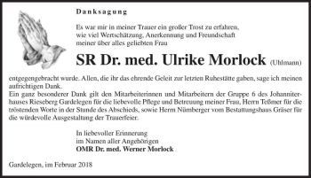 Traueranzeige von SR Dr. med. Ulrike Morlock (geb. Uhlmann)  von Magdeburger Volksstimme
