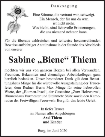Traueranzeige von Sabine 