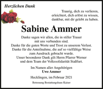 Traueranzeige von Sabine Ammer  von Magdeburger Volksstimme
