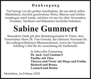 Traueranzeige von Sabine Gummert  von Magdeburger Volksstimme