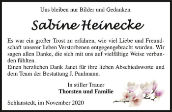 Traueranzeige von Sabine Heinecke  von Magdeburger Volksstimme