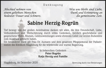 Traueranzeige von Sabine Herzig-Rogrün  von Magdeburger Volksstimme