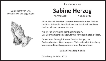 Traueranzeige von Sabine Herzog  von Magdeburger Volksstimme