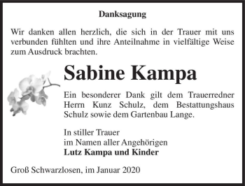 Traueranzeige von Sabine Kampa  von Magdeburger Volksstimme